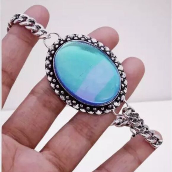 NWOT Dichroic Glass Art Piece 925 Silver Plated Handmade Bracelet of 7.5" - Picture 3 of 16